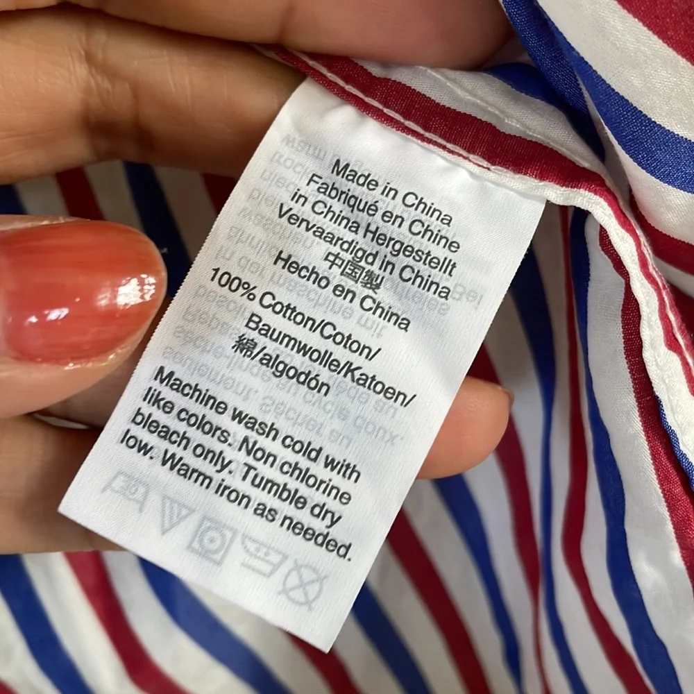 J Crew Womens Washed 4th July Red White Blue Striped Shirt